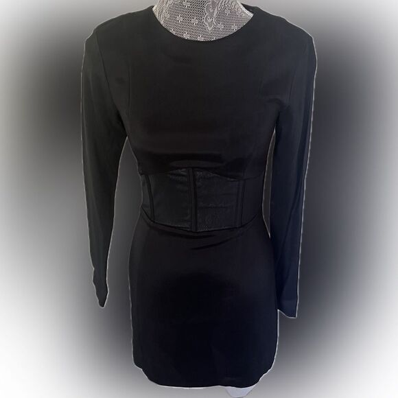 Zara Black Long Sleeve Mini Dress Sz Small NWT - Picture 1 of 8